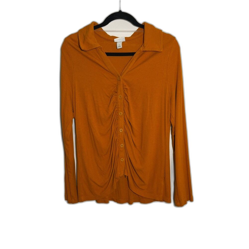 Ava & Viv Size X Orange Ruched Button Front Collared Top